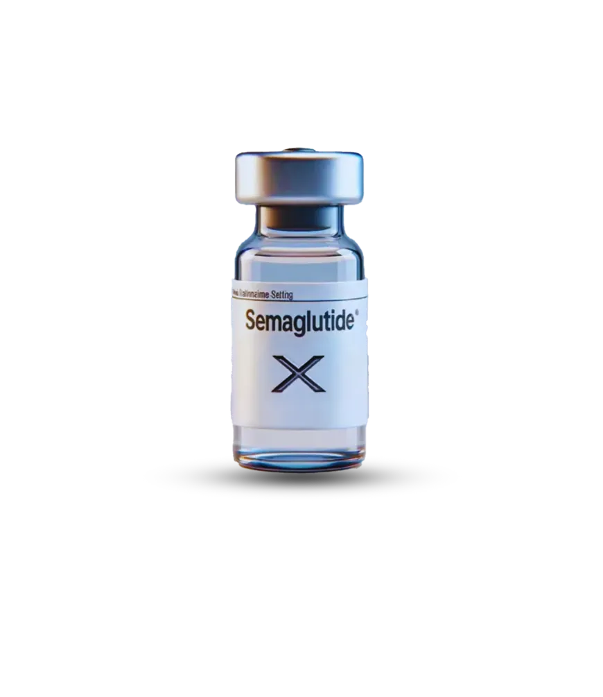 Blue, single-use injection pen, labeled 'Semaglutide, injection'